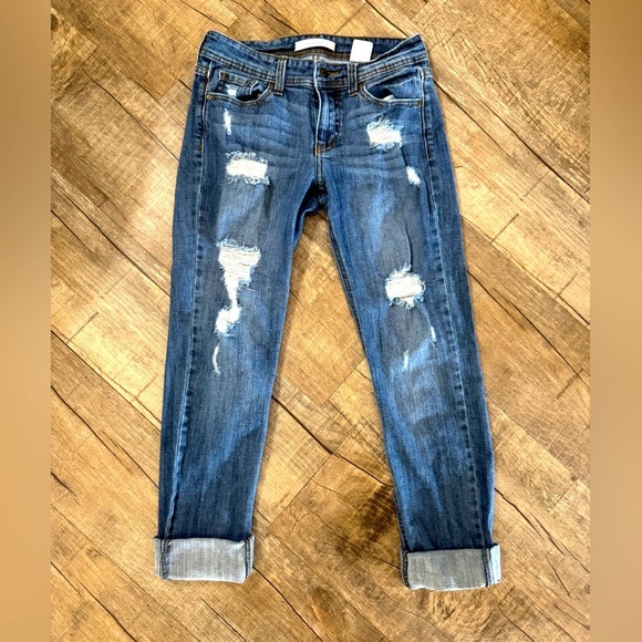 eunina Denim - Women's‎ Mid Rise Relaxed Fit Skinny Distressed Denim Blue Jeans Size 3
